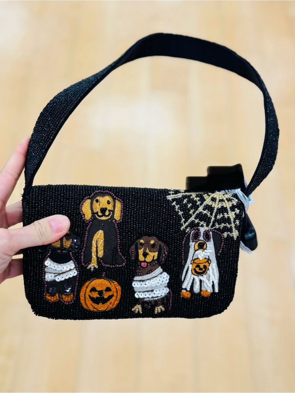Kids Black Halloween Dog Beaded Shoulder Bag - Unbranded